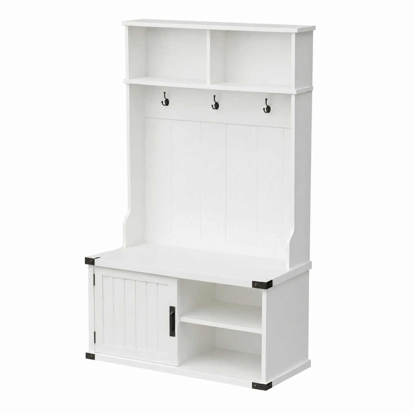 Weiße Holz-Garderobe mit 3 Haken und Ablagefächern