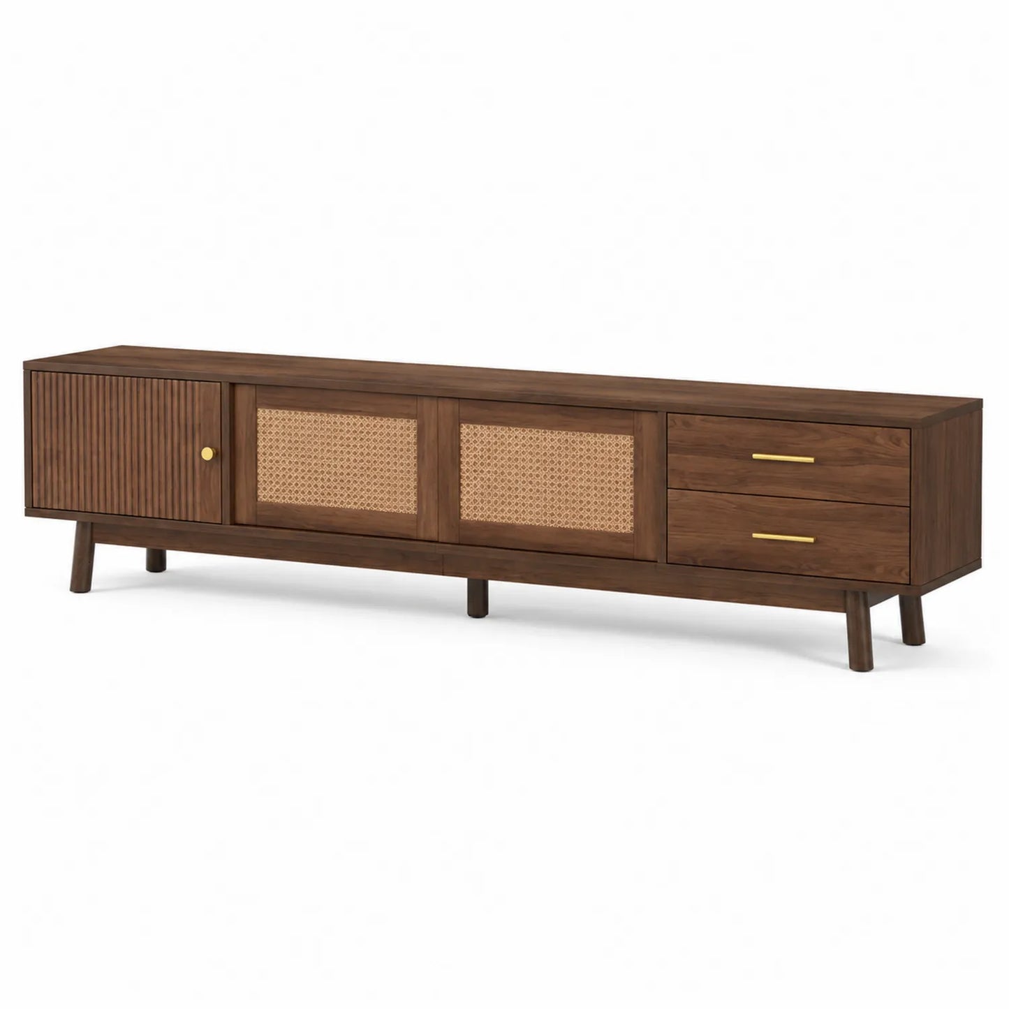 TV-Schrank aus Holz und Rattan mit Schubladen 200x45x50cm