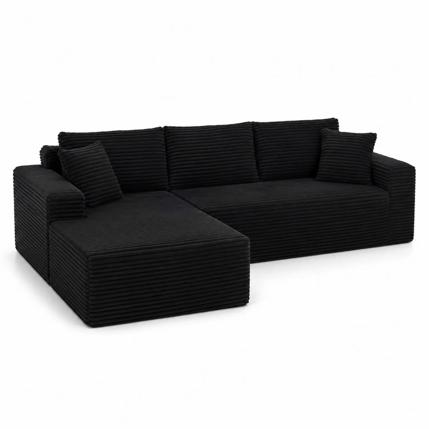 Ecksofa aus Cordstoff in Schwarz mit Chaiselongue