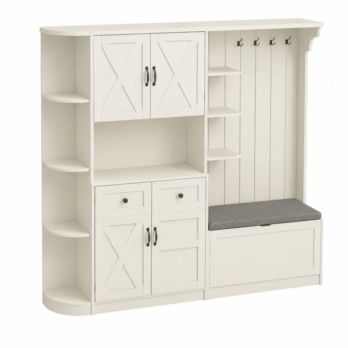 Flurschrank mit Sitzbank aus Holz Weiß 200x180x40cm