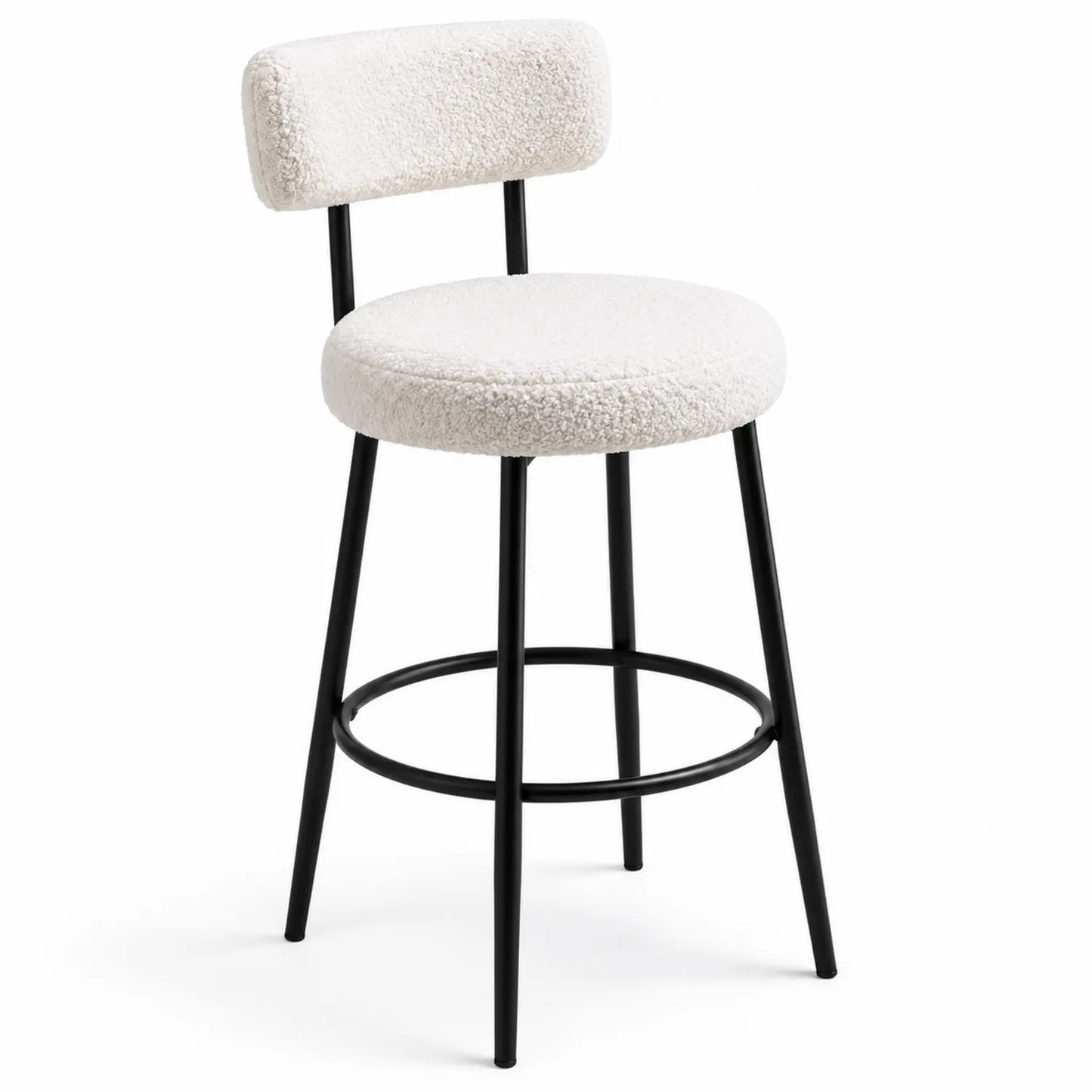 Barhocker Bouclé Weiß mit Metallrahmen 75cm