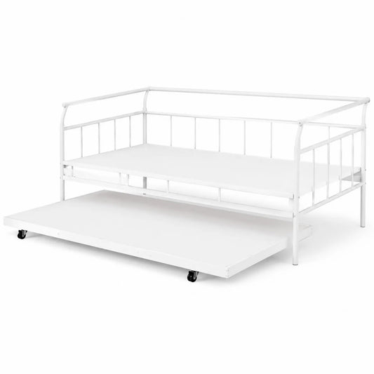 Metall-Tagesbett mit Ausziehbett, Weiß