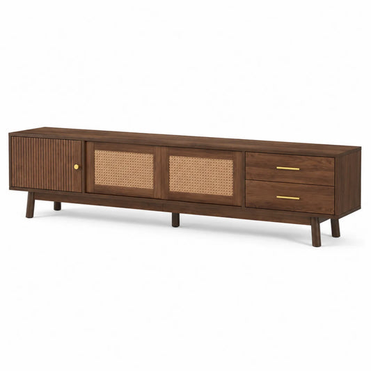 TV-Schrank aus Holz und Rattan mit Schubladen 200x45x50cm