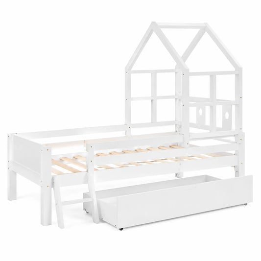 Kinderbett in Hausform Weiß Holz 200x90 cm