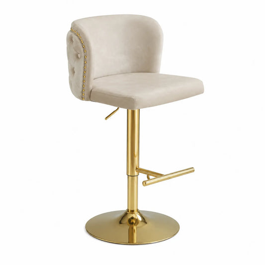 Barhocker Velours Beige Höhenverstellbar Edelstahl