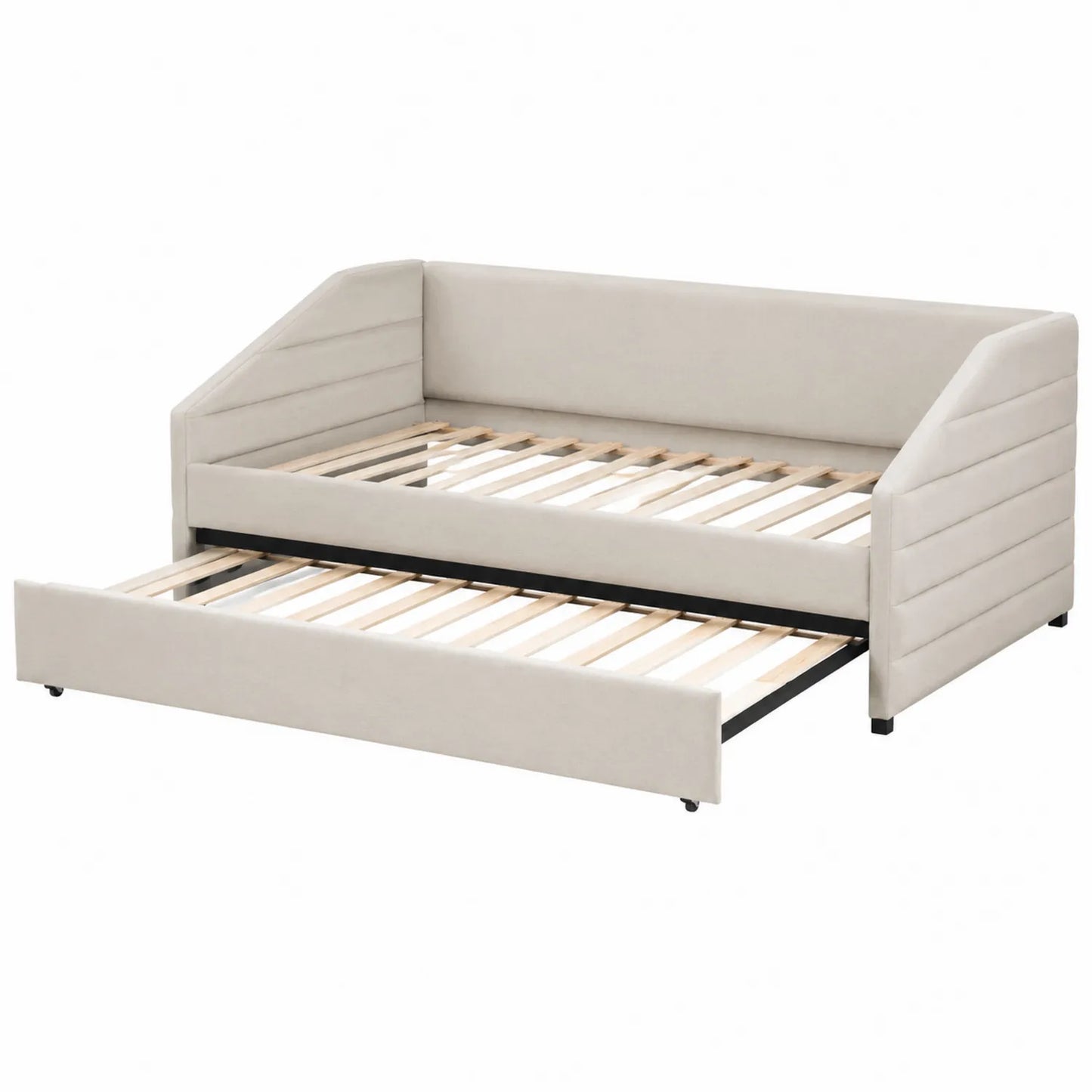 Tagesbett mit Ausziehbarem Bettkasten Beige 200x90cm Holz