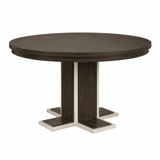 Runder Esstisch aus Massivholz und Metall Dunkelbraun Ø120 cm
