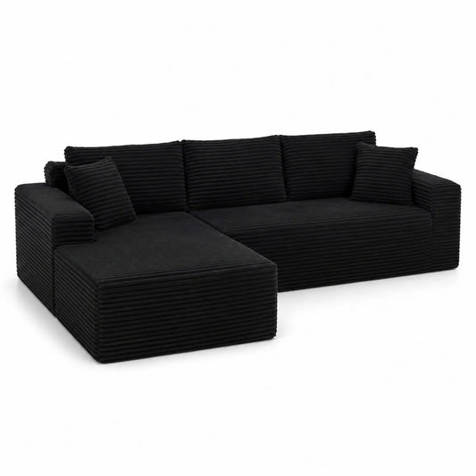 Ecksofa aus Cordstoff in Schwarz mit Chaiselongue