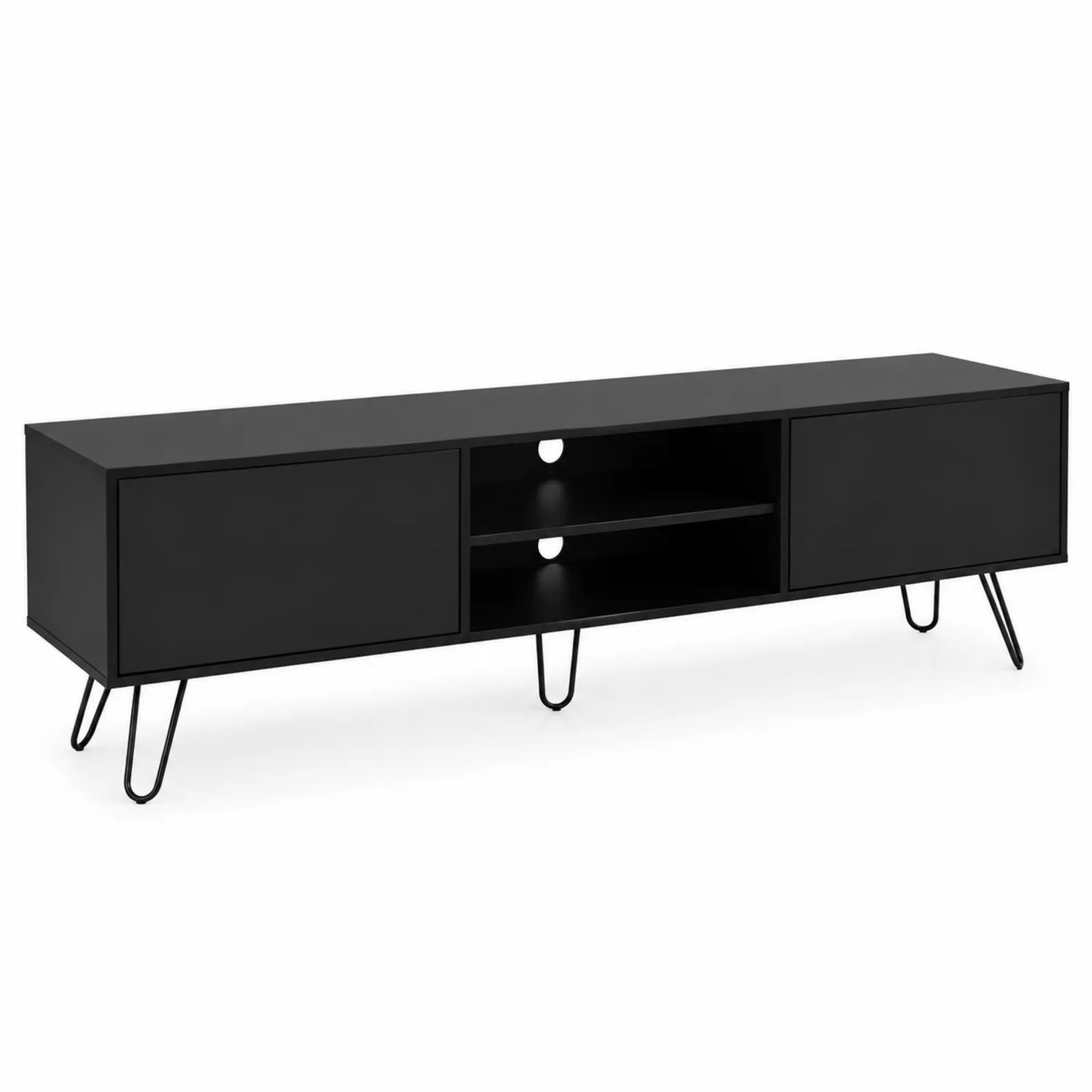 Schwarzes TV-Lowboard aus MDF mit Metallbeinen