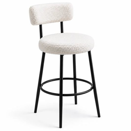 Barhocker Bouclé Weiß mit Metallrahmen 75cm