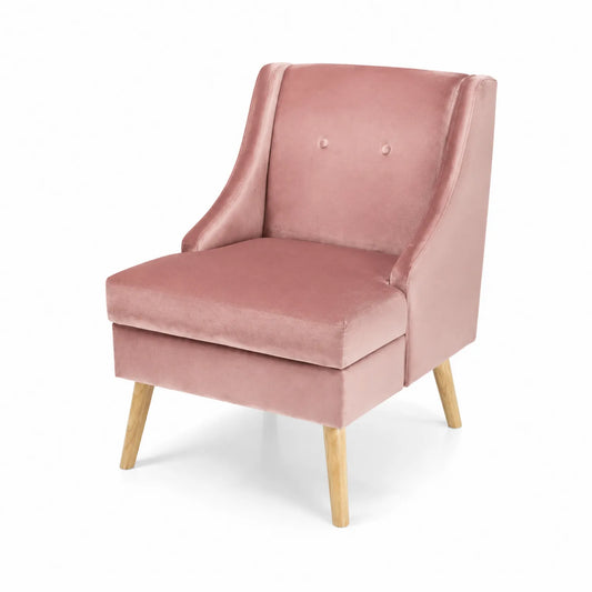 Sessel aus Polyester-Samt mit Holzbeinen Rosa
