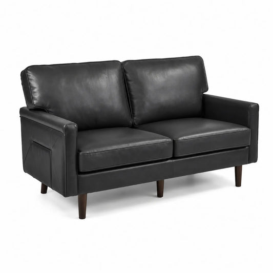 Zweisitzer Sofa aus PU-Kunstleder Schwarz