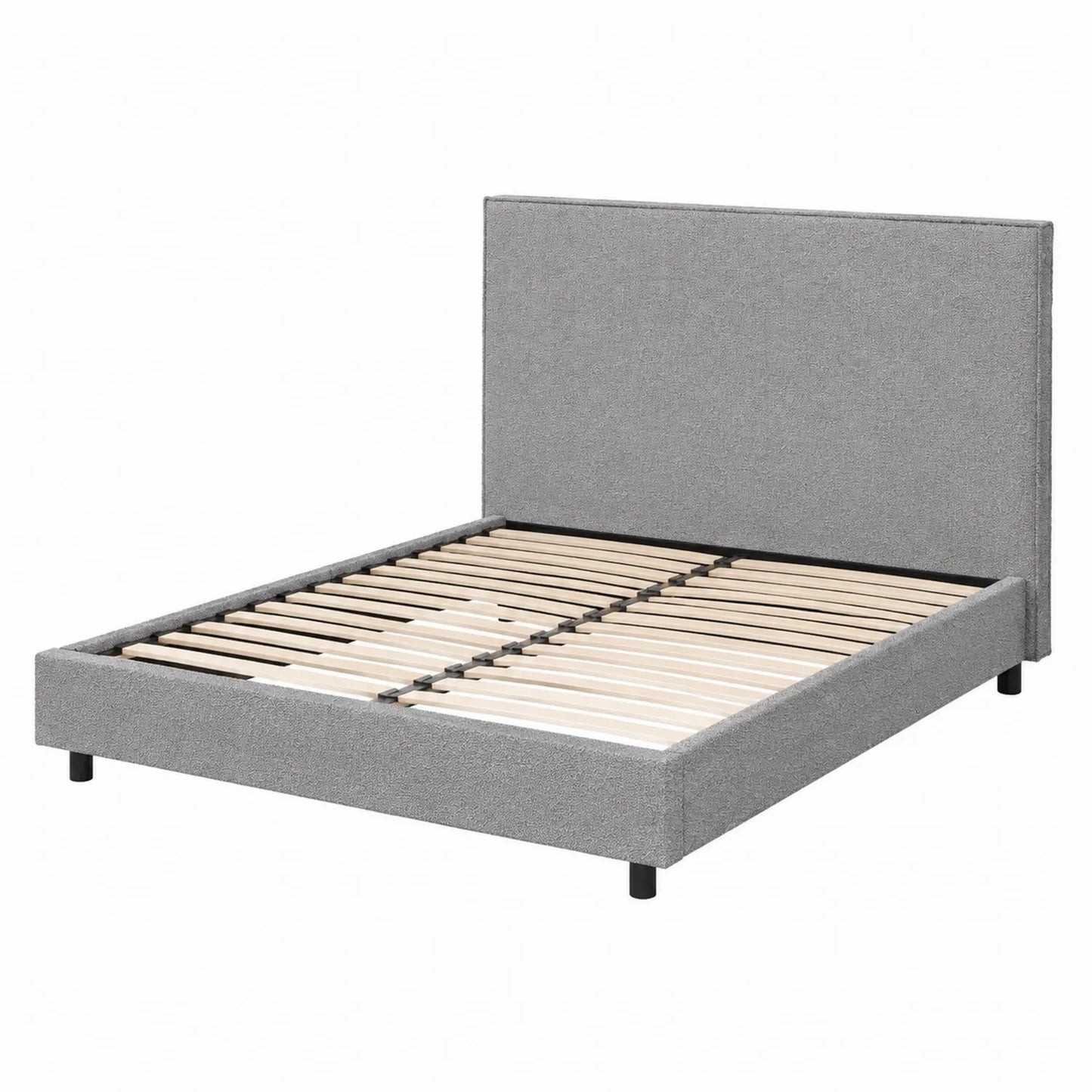 Graues Bettgestell 200x160 cm mit Stoffbezug und Holzlattenrost