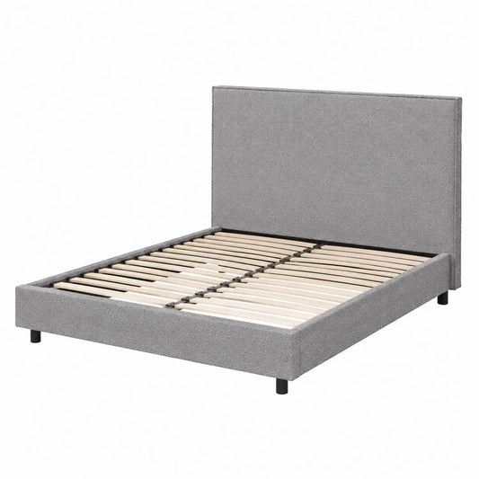 Graues Bettgestell 200x160 cm mit Stoffbezug und Holzlattenrost